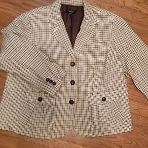 Talbots Wool blend blazer/jacket Size Woman 22W Beige with green & brown checked